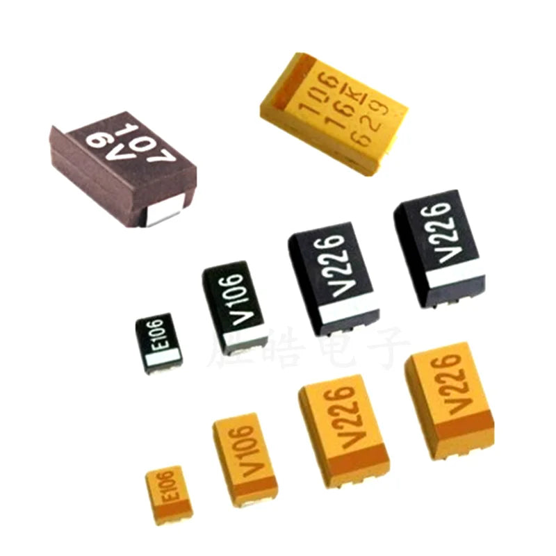 Capacitor Tantalio SMD (Tipo A/B/C/D, 6.3V-35V, 0.33uF-470uF) (10 Unidades)