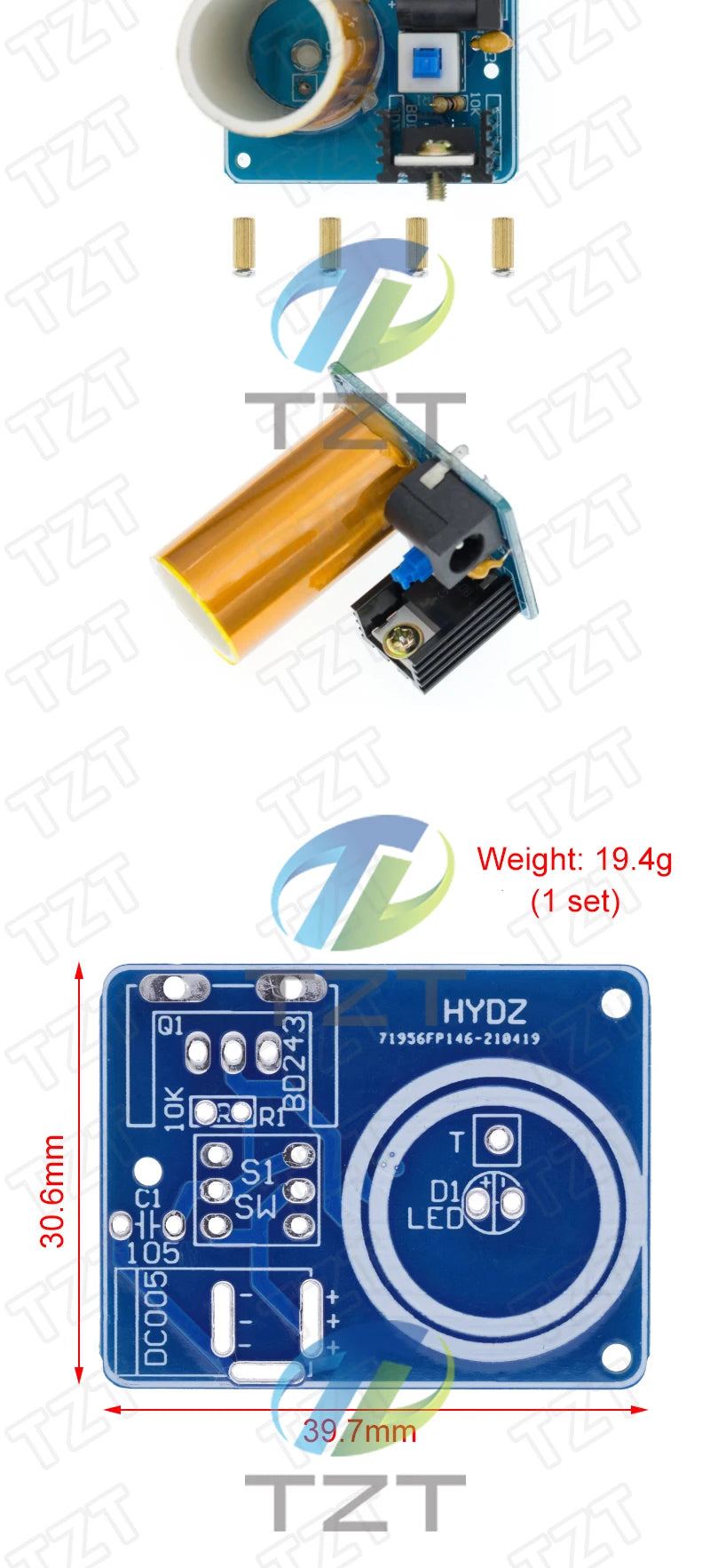 Kit DIY Mini Bobina Tesla BD243C - Módulo Electrónico TZT