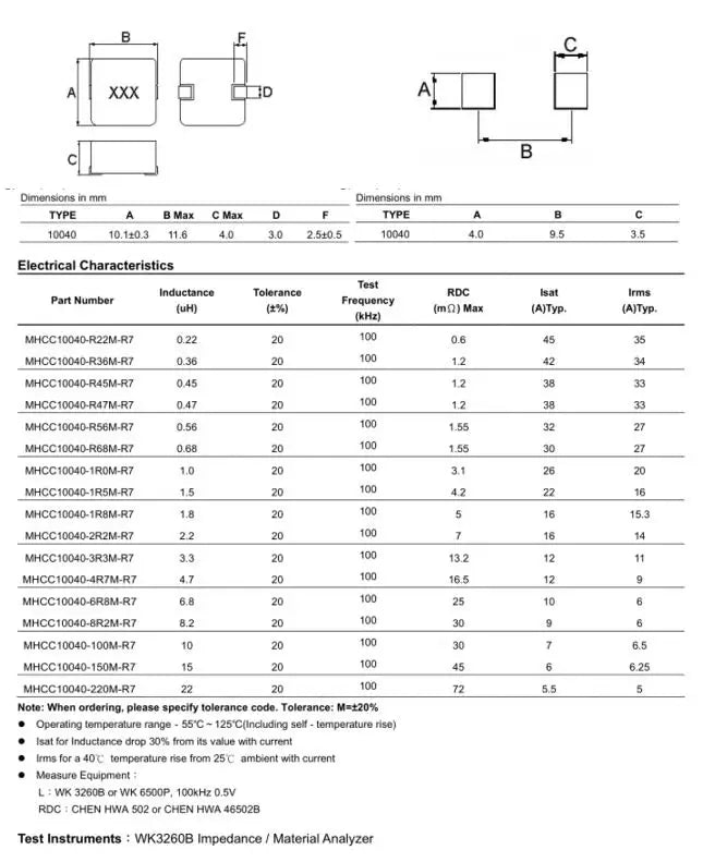 Inductor de Potencia SMD Chip 1040 - Varios Valores (2.2uH a 220uH) - Lote 5 Piezas