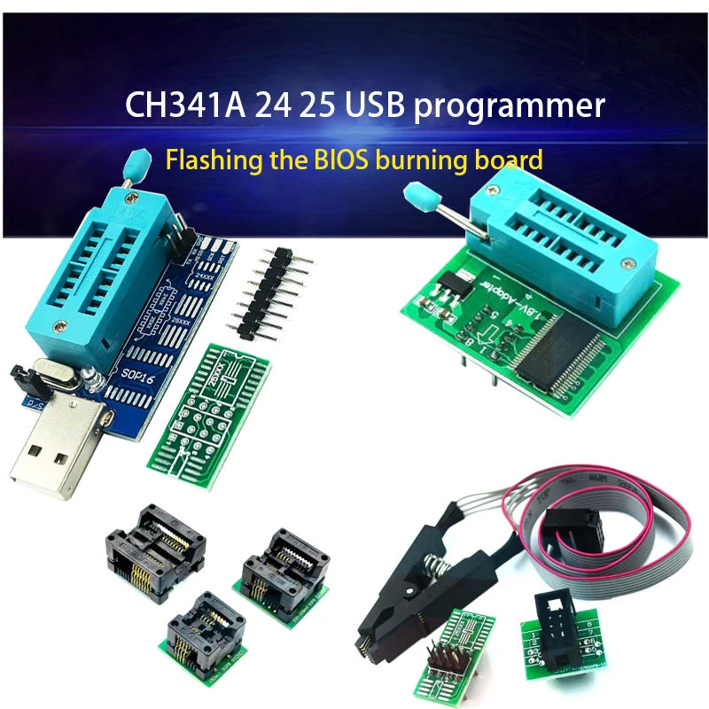 Kit Programador USB CH341A EEPROM/Flash/BIOS con Clip SOIC8, Adaptador 1.8V y ZIF Socket