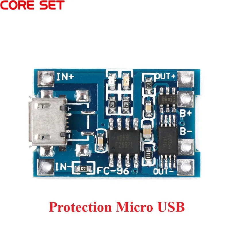 Módulo Carga Batería Litio 18650 5V 1A (USB/MicroUSB/Type-C) Controlador Solar con Protección TP4056