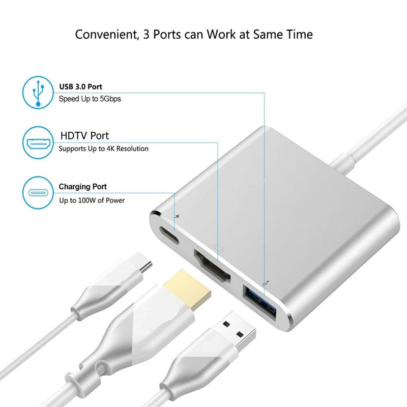 Hub USB-C Docking Station con HDMI 4K, VGA, USB 3.0 para MacBook/iPad/Samsung Dex