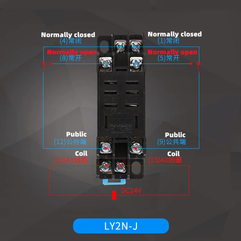 Relé Electromagnético Intermedio LY2NJ/HH62P DPDT 8-Pin 10A 250VAC con Base Zócalo - Bobina (12VDC/24VDC/110VAC/220VAC)