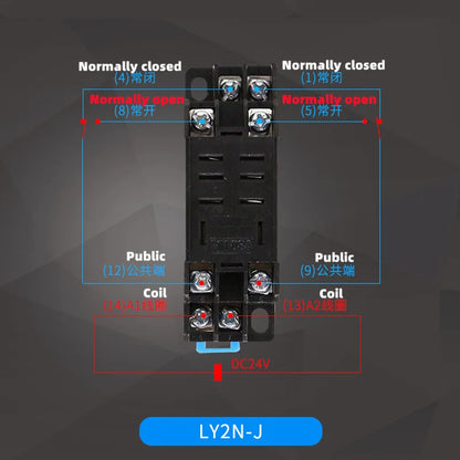 Relé Electromagnético Intermedio LY2NJ/HH62P DPDT 8-Pin 10A 250VAC con Base Zócalo - Bobina (12VDC/24VDC/110VAC/220VAC)