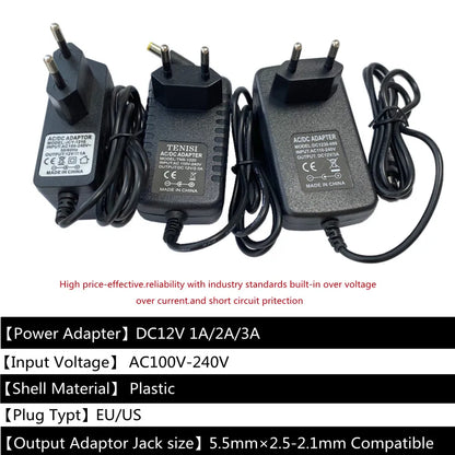 Adaptador Fuente Alimentación Universal AC 110-240V a DC 12V 1A/2A/3A Cargador EU/US para Tira LED/TV