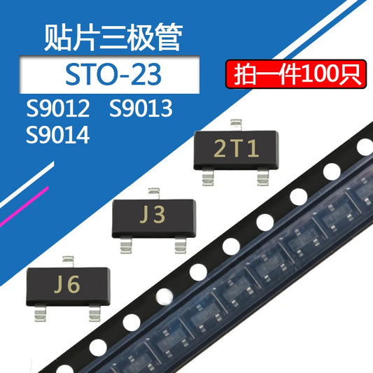 Transistores SMD SOT-23: S9012(2T1)/S9013(J3)/S9014(J6)/S9015(M6)/S9018(J8) - Lote 100 Piezas