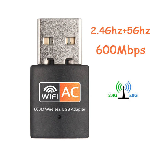 Adaptador USB WiFi 600Mbps Doble Banda (2.4G/5G) 802.11ac Mini Tarjeta Red Inalámbrica Receptor