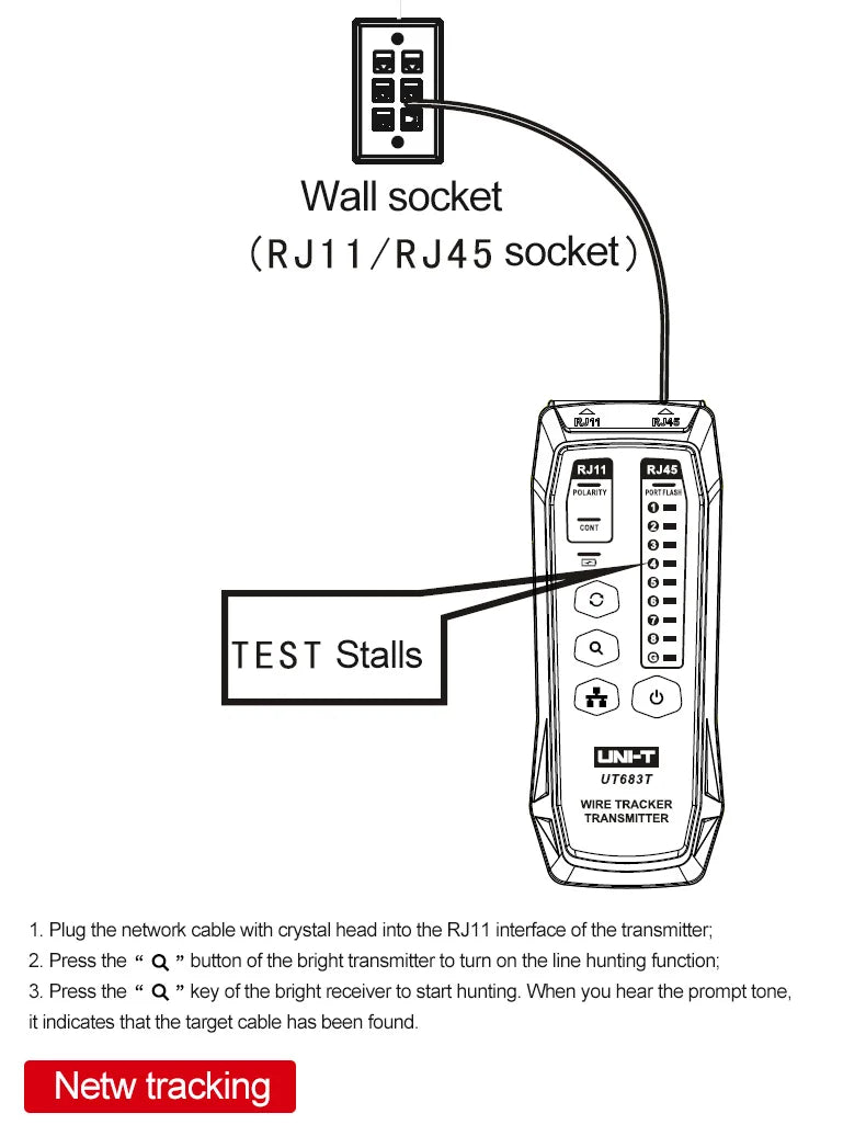 Kit Rastreador Cables LAN UNI-T UT683KIT - Tester Red RJ45/RJ11, Buscador Línea Telefónica, Herramienta Networking