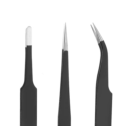 Set Pinzas Precisión Industrial Anti Estáticas Acero Inoxidable (Curva/Recta) para Reparación Reloj/Joyería/Móvil/Electrónica (6 Piezas)