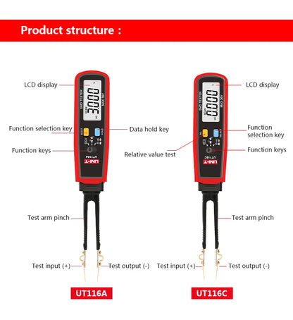 Tester SMD UNI-T UT116C / UT116A - Medidor Rotable Resistencia, LED, Diodo, Batería, Capacitor