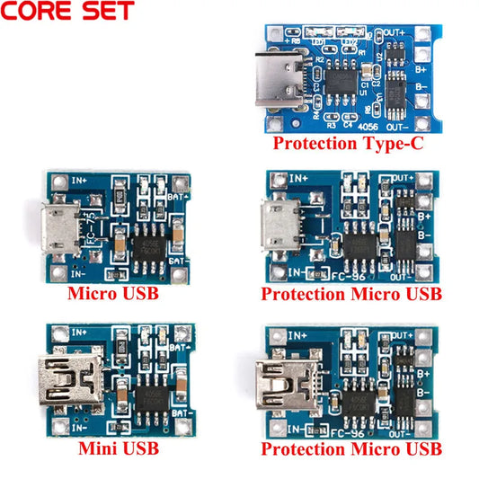 Módulo Carga Batería Litio 18650 5V 1A (USB/MicroUSB/Type-C) Controlador Solar con Protección TP4056