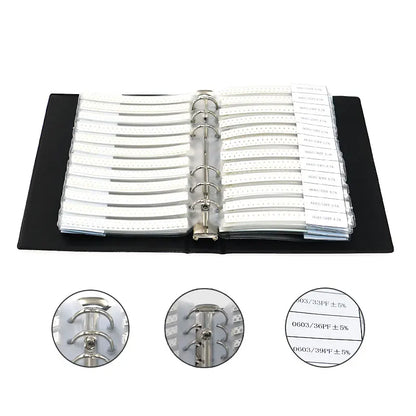 Libro Muestrario Capacitores SMD 0603 (0.5pF-2.2uF, 90 Valores x 50 Unidades) - Pack 4500 Piezas