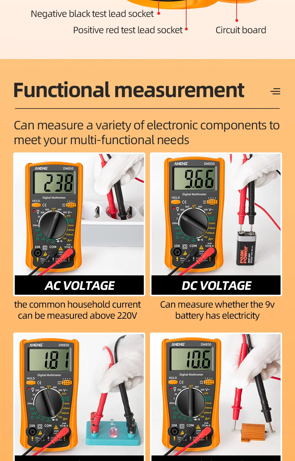 Multímetro Digital Automático Profesional ANENG DM850 (1999 Cuentas) Tester Voltaje AC/DC/Ohm/Corriente Amperímetro Detector