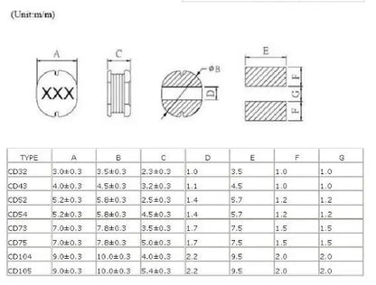Inductor Potencia Bobinado SMD (CD32/43/54/75) - Varios Valores (4.7uH a 470uH) - Lote 10 Piezas
