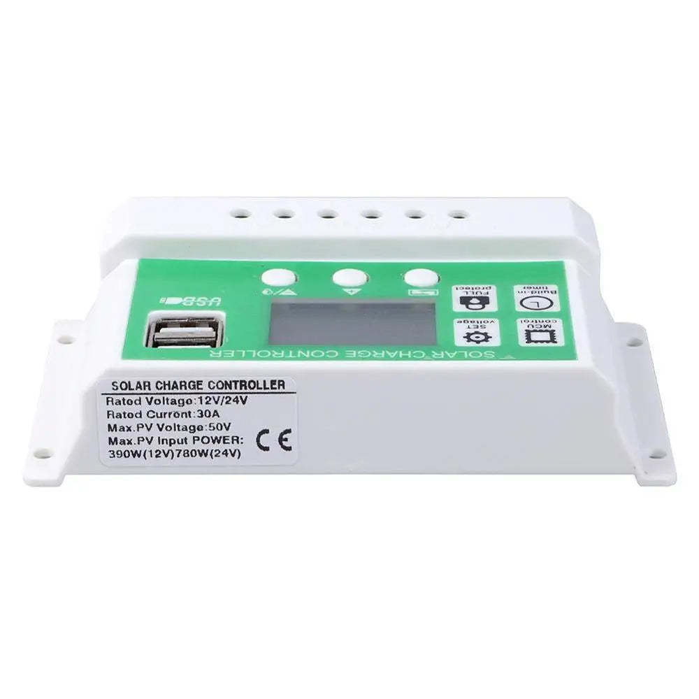 Controlador Carga Solar PWM Y&H 10A/20A/30A Batería Litio/Plomo-Ácido 12V/24V Auto Dual USB Regulador