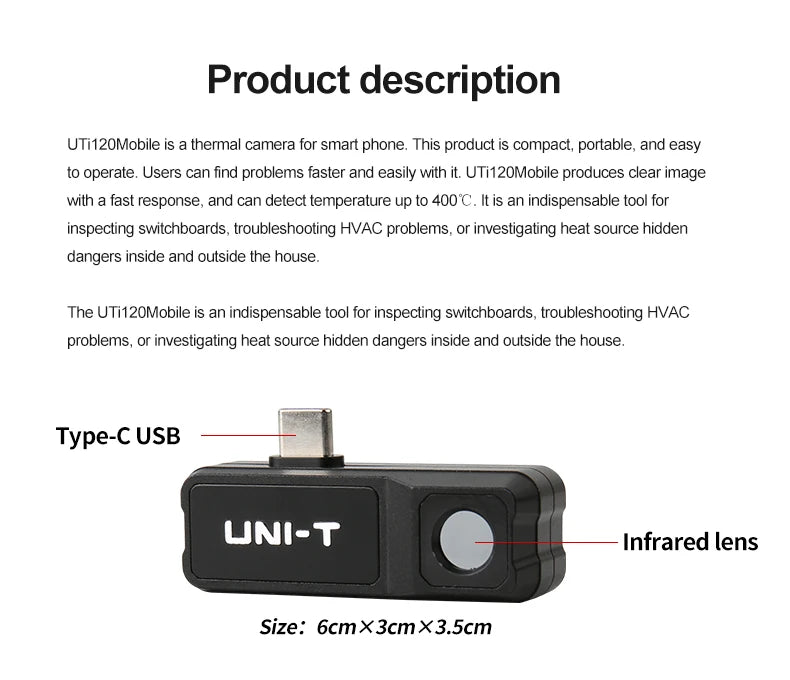 Termógrafo Infrarrojo Móvil UNI-T UTi120 / UTi120MS USB para Celular - Cámara Térmica Reparación