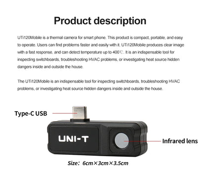 Termógrafo Infrarrojo Móvil UNI-T UTi120 / UTi120MS USB para Celular - Cámara Térmica Reparación