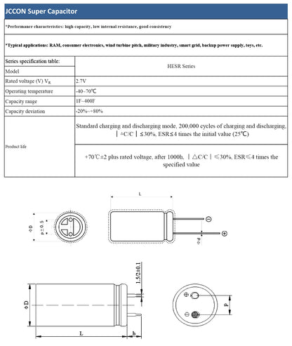 Supercapacitores Farad 2.7V - Varios Valores (1F a 400F) para Grabadora Vehicular - Lote 2 Piezas