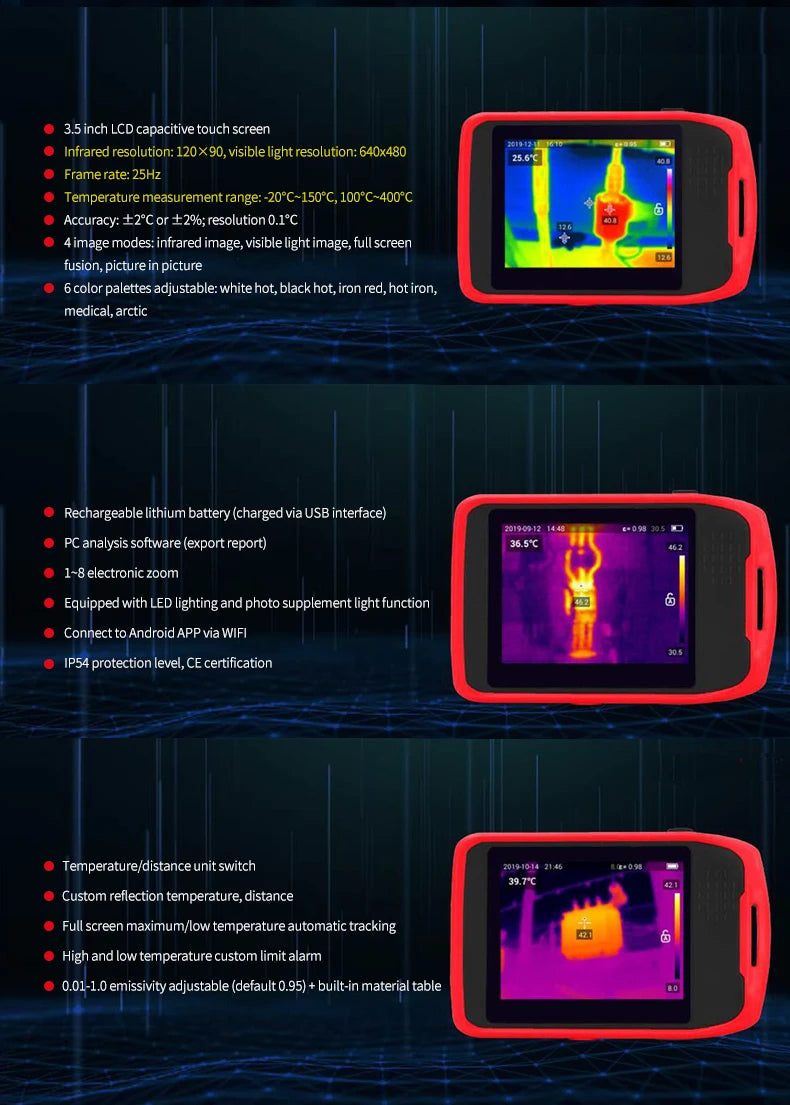 Termógrafo Portátil UNI-T UTi120T (10800 Píxeles) para Reparación - Cámara Infrarroja Imagen Térmica Temperatura
