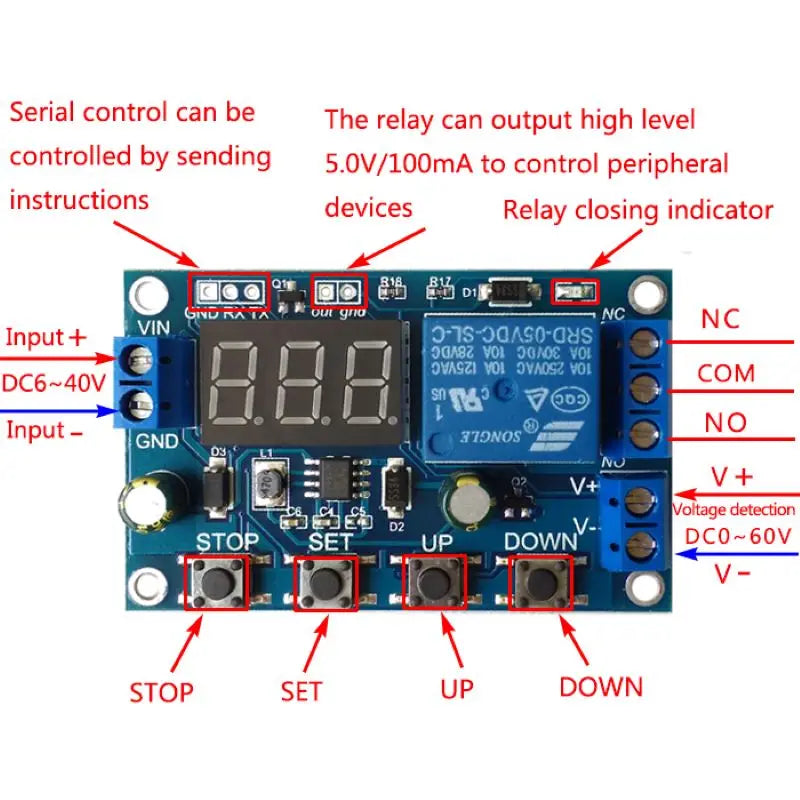 Switch Control Carga/Descarga Batería DC 6-40V Protección Sobre/Bajo Voltaje Corte Automático