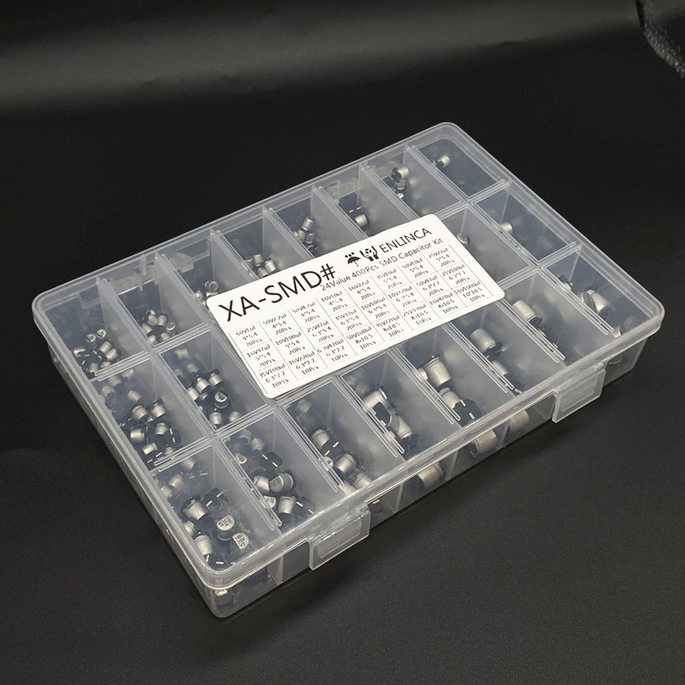 Kit Surtido Capacitor Electrolítico Aluminio SMD (1uF-1000uF, 24 Valores) - Pack 400 Piezas