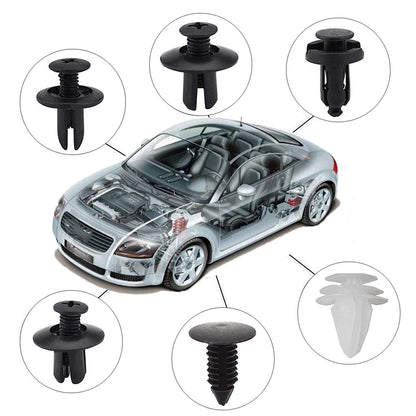 Clips Plásticos Surtidos Sujeción Auto (Remaches Retenedores Fijación Puerta) con Herramientas Desmontaje (100 Piezas)