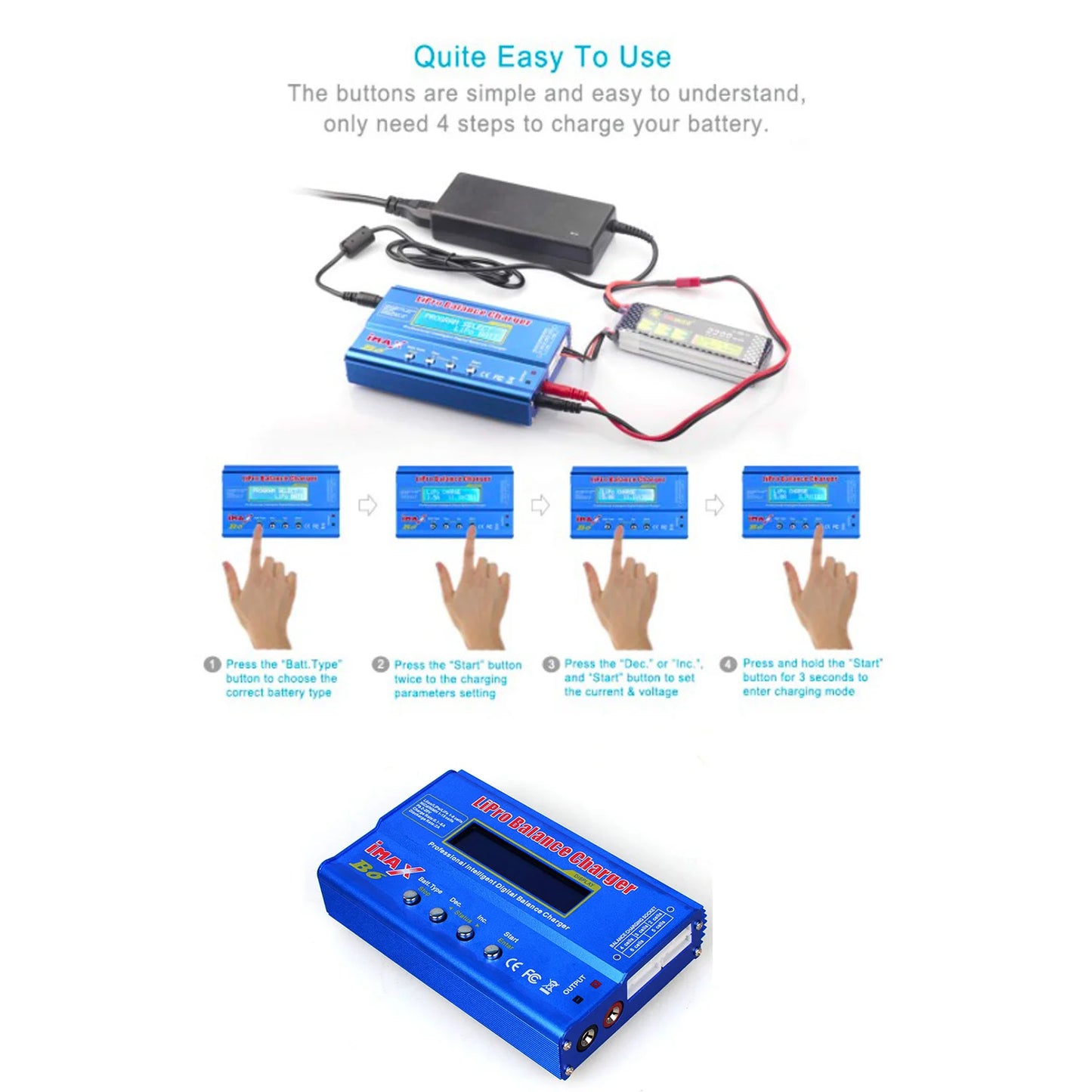IMAX B6 Digtal LCD RC Battery Balance Charger Discharger with 15v 6A AC/DC Adaptor for RC Lipo Li-Ion Ni-MH Battery Charging