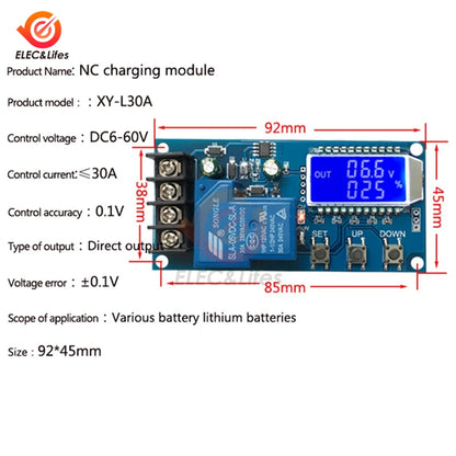 Módulo Control Cargador Batería Plomo-Ácido/Litio 20A/30A 6-60V Protección Sobrecarga Automático 12V/24V