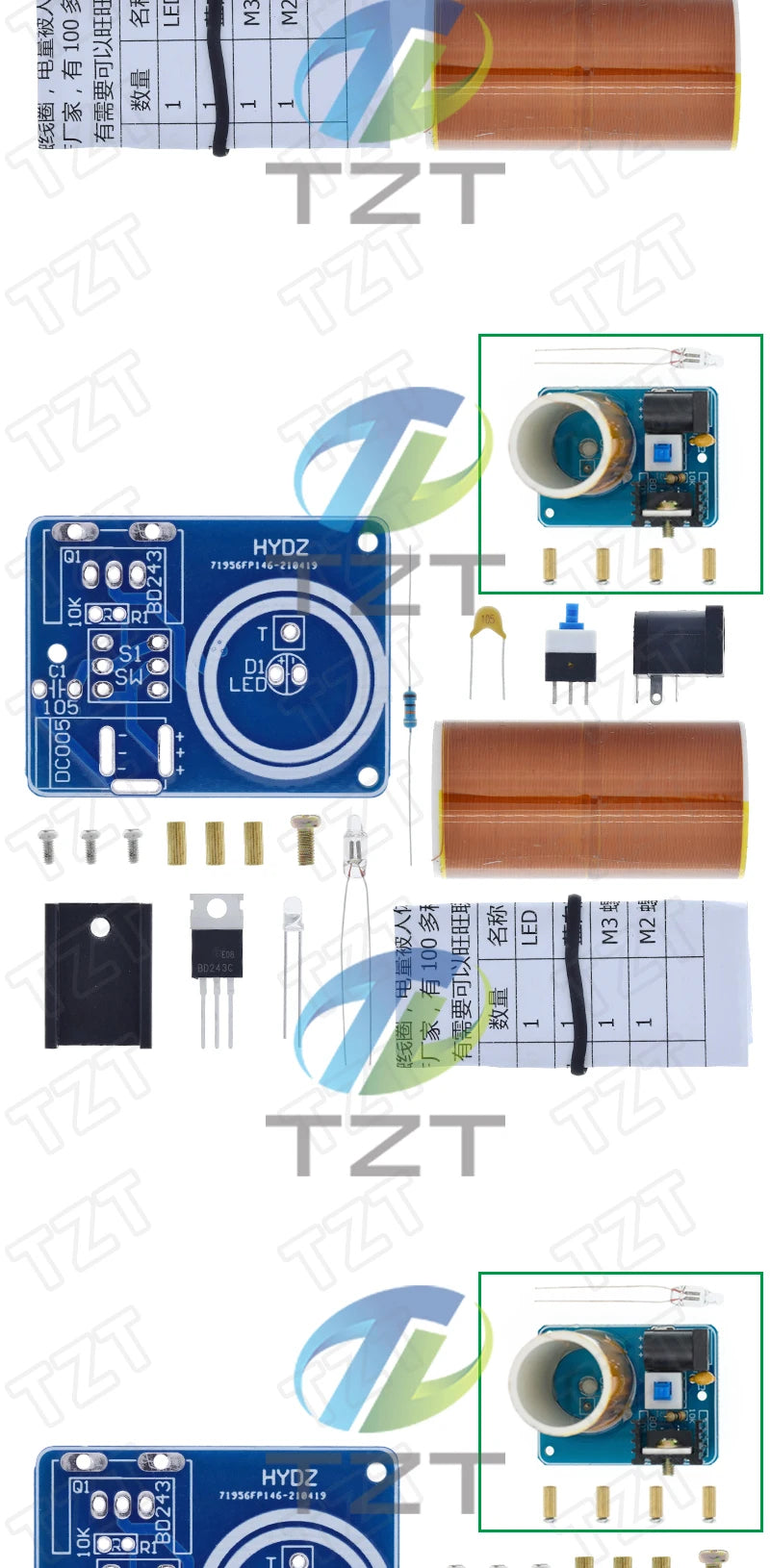 Kit DIY Mini Bobina Tesla BD243C - Módulo Electrónico TZT