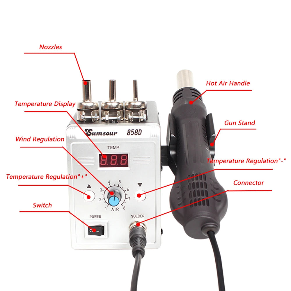 Hot Air Gun 858D 700W BGA Rework Solder Station 220V / 110V For SMD SMT Heat Soldering Station Welding Repair Tools