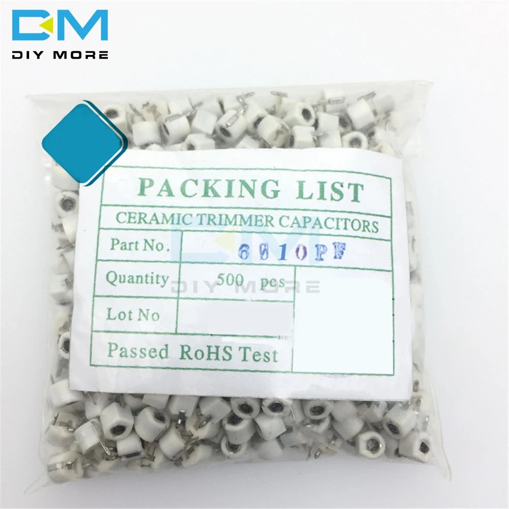 Capacitor Cerámico Variable Trimmer 6mm (3pF-120pF) Ajustable - Pack 10 Unidades (Valores Surtidos)