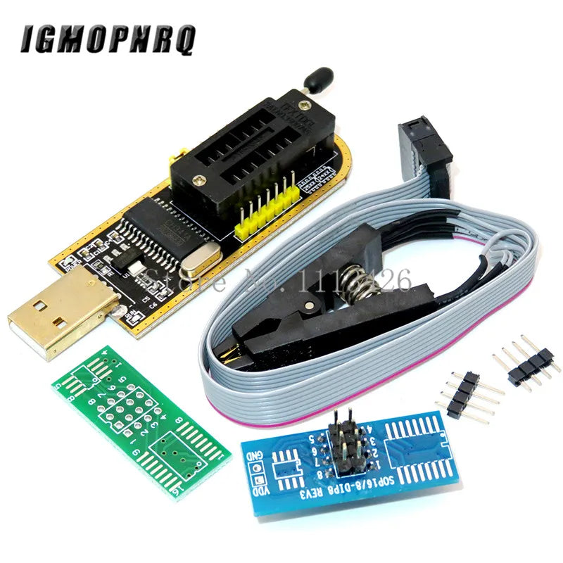 Kit Programador USB CH341A 24/25 Series EEPROM Flash BIOS + Clip Test SOIC8/SOP8 (Variante CH)
