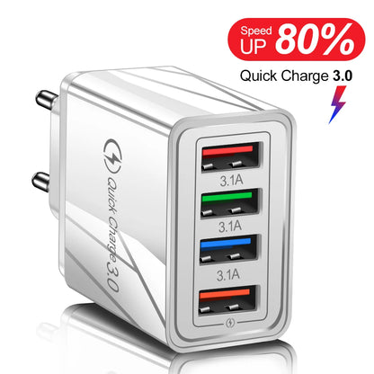 Cargador USB QC 3.0 Carga Rápida para Teléfono Móvil/Tablets iPhone 14/Samsung/Xiaomi Mi (Adaptador Enchufe EU/US)
