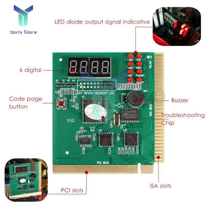 Analizador Diagnóstico PC (4 Dígitos LCD) - Tarjeta POST Tester Motherboard ISA/PCI con Indicador LED