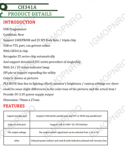 Kit Programador USB CH341A 24/25 Series EEPROM Flash BIOS + Clip Test SOIC8/SOP8 (Variante CH)