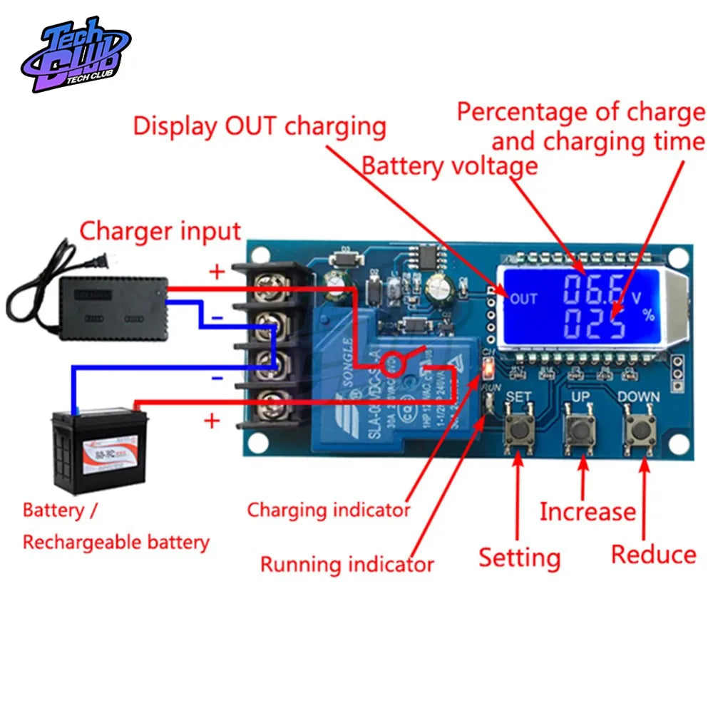 Módulo Control Carga Automática Batería Solar 12V/24V (Plomo-Ácido/Litio) con Display LCD y Protección