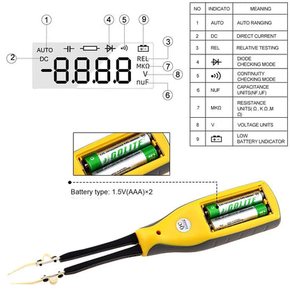 Medidor Capacitancia Digital BT-990C - Tester SMD Diodo/Resistencia (Tipo Pinza) + Puntas Repuesto