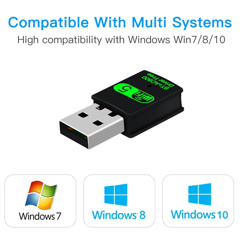 Adaptador Dongle USB 2 en 1 WiFi 600Mbps (2.4G/5G) + Bluetooth 5.0 (Driver Free) Receptor WLAN Inalámbrico