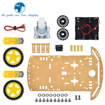 Kit Chasis Auto Robot Inteligente TZT 2WD con Encoder Velocidad y Caja Batería para Arduino