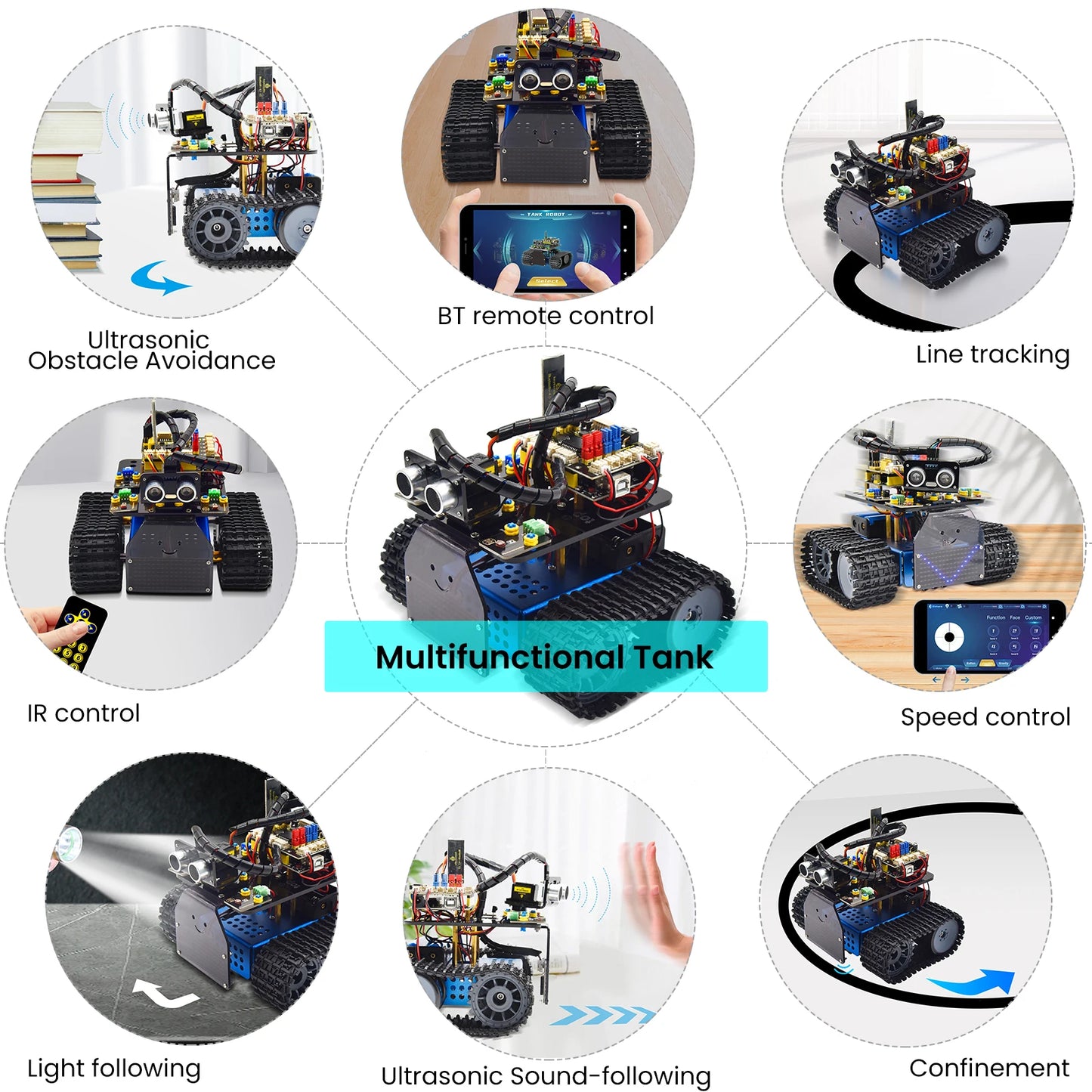 Kit Robot Tanque Inteligente Keyestudio Mini V3.0 (Actualizado) DIY STEM Programable compatible Arduino/Mixly