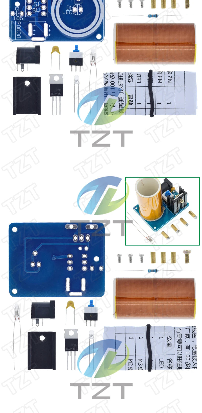 Kit DIY Mini Bobina Tesla BD243C - Módulo Electrónico TZT