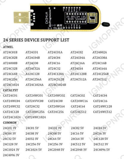 Kit Programador USB CH341A 24/25 Series EEPROM Flash BIOS + Clip Test SOIC8/SOP8 (Variante CH)