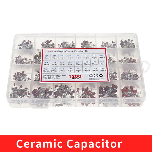 Kit Surtido Capacitor Cerámico (2pF-0.1uF, 50V, 24 Valores) Pack Electrónico