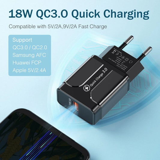 Cargador USB QC 3.0/4.0 (5V 3A) Carga Rápida Universal para Teléfonos Móviles/Tablets iPhone/Xiaomi/Samsung S20
