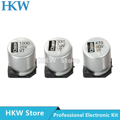 Capacitor Electrolítico Aluminio SMD (1uF-1000uF, 6.3V-63V) - Pack 10 Unidades (Valores Surtidos Originales)
