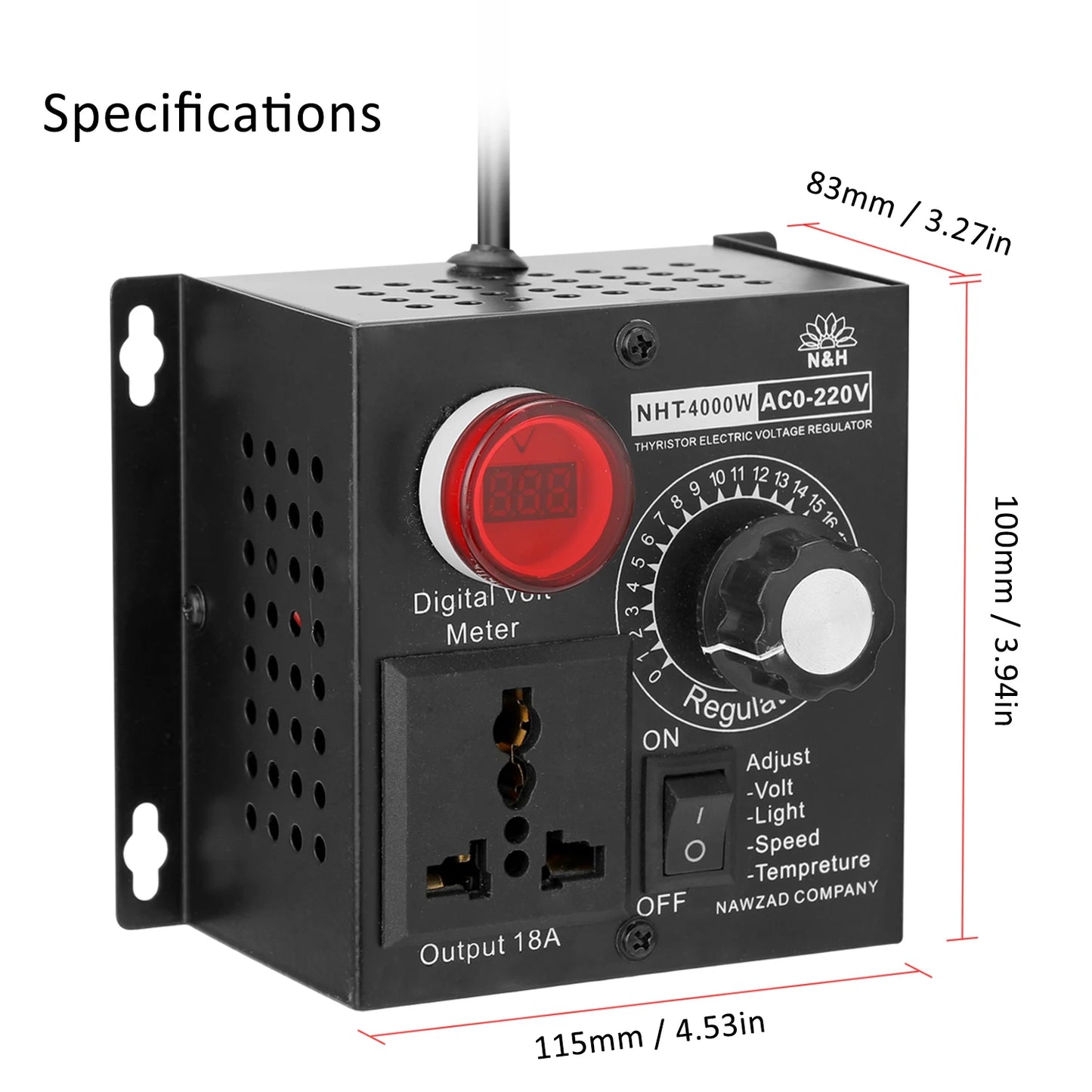 Regulador Voltaje AC 220V 4000W/5000W SCR Dimmer Ajustable Velocidad/Temperatura/Luz