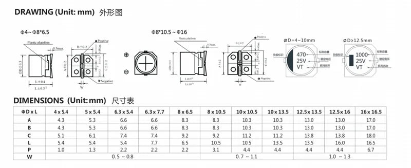 Capacitor Electrolítico Aluminio SMD (1uF-1000uF, 6.3V-63V) - Pack 10 Unidades (Valores Surtidos Originales)