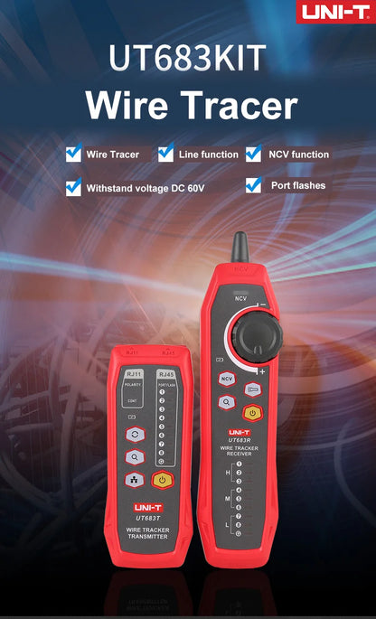 Kit Rastreador Cables LAN UNI-T UT683KIT - Tester Red RJ45/RJ11, Buscador Línea Telefónica, Herramienta Networking
