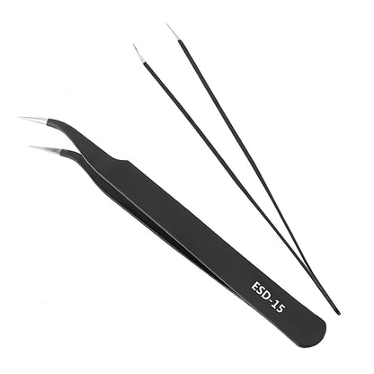 Set Pinzas Precisión Industrial Anti Estáticas Acero Inoxidable (Curva/Recta) para Reparación Reloj/Joyería/Móvil/Electrónica (6 Piezas)