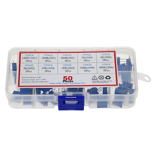 50pcs 3296X series 100R 500R 1K 2K 5K 10K 20K 50K 100K 500K  multi-turn potentiometer 10K Variable resistors With box set